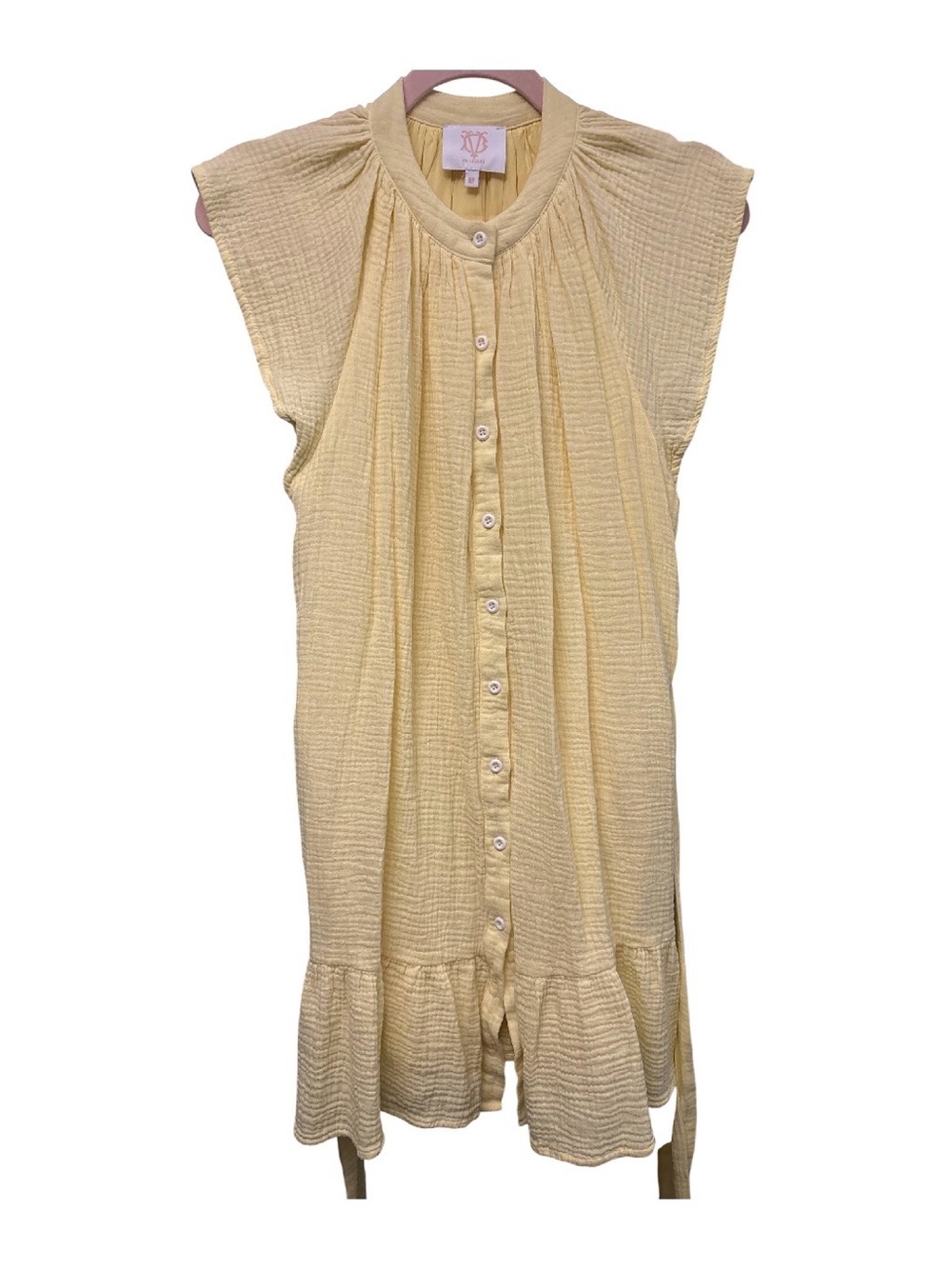 Victoria Dunn VD Lounge Pastel Yellow Button Front Cotton Gauze Dress Pockets M